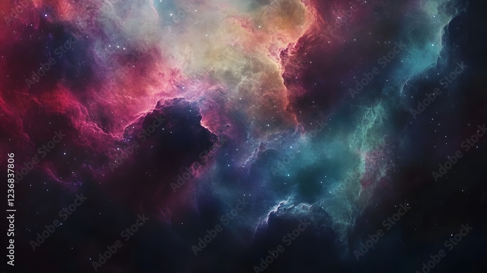 Poster mesmerizing cosmic swirl showcasing a vibrant glowing nebula amidst the vast mysterious expanse of i