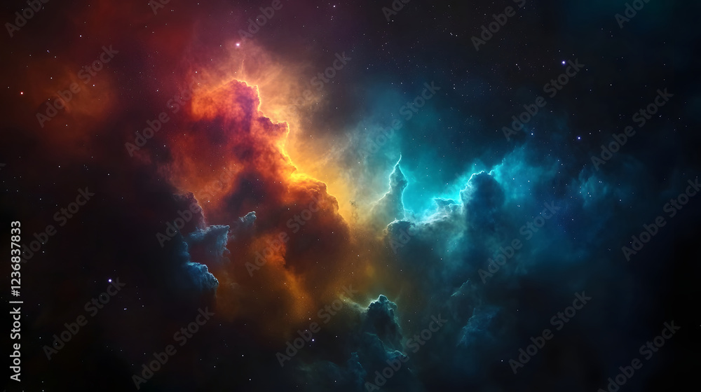 Poster Mesmerizing Cosmic Swirls of Colorful Nebula in the Vast Universe  Stunning abstract space background with glowing energy explosion and dynamic celestial elements