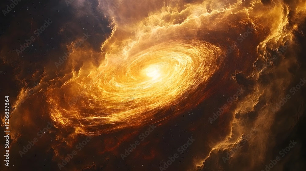 Aufkleber Mesmerizing Cosmic Vortex   Fiery Galactic Explosion in Outer Space Abstract Art  Captivating swirling stellar plasma formation with luminous energy flares creating an celestial visual