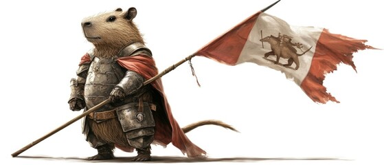 Naklejka premium Digital art of a heroic capybara knight defending its whimsical fantasy realm