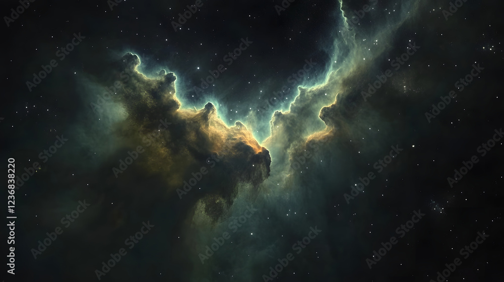 Poster mesmerizing image of a vibrant cosmic nebula with swirling clouds of colorful gases and shimmering s