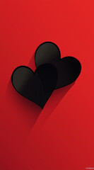 A digital art illustration of two hearts with vector graphics, red background, simple line drawing, black lines on white paper, and a hand-drawn cartoon style in a flat design aesthetic.