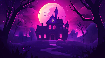 Enchanted Purple Halloween: A Spooky House Under a Magical Moon