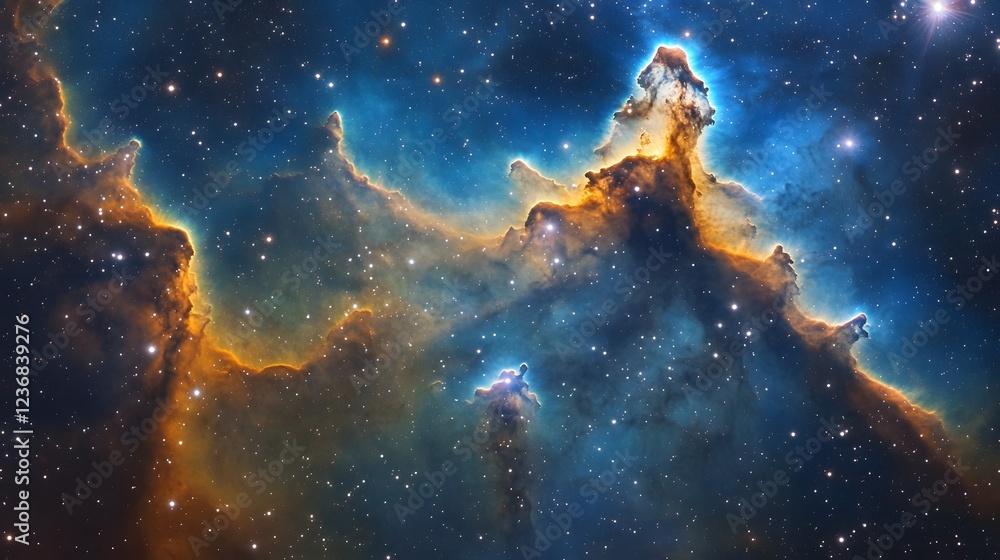 Poster stunning and colorful cosmic nebula formation in the vast expanse of galactic space with glowing sta