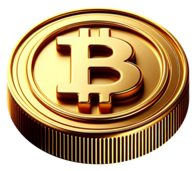 Shimmering Golden Coin bitcoin with Intricate Engravings Reflecting Wealth, Value Against, Symbolizing Prosperity and Timeless Treasure. png clipart cutout transparent isolated