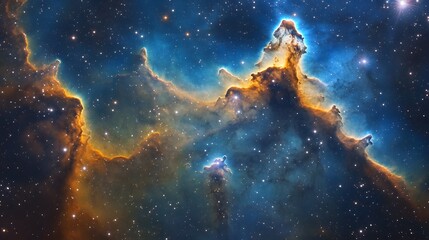 Obraz premium Stunning and colorful cosmic nebula formation in the vast expanse of galactic space with glowing stars shimmering stardust clouds and captivating interstellar patterns