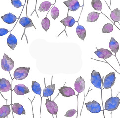 Watercolor Floral, watercolor blue violet branches Illustration. Hand painted isolated on white background.