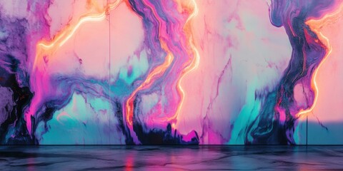 Fototapeta premium Abstract colorful wall with neon light effects, suitable for backgrounds, art displays, and modern decor.