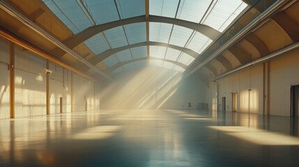 Fototapeta premium sunlit industrial warehouse interior