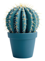A round cactus with prominent spines, displayed in a matching blue pot, showcasing a unique and modern design.