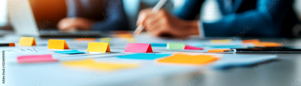 Poster enhancing office productivity through collaborative planning modern workspace meeting setup focused 