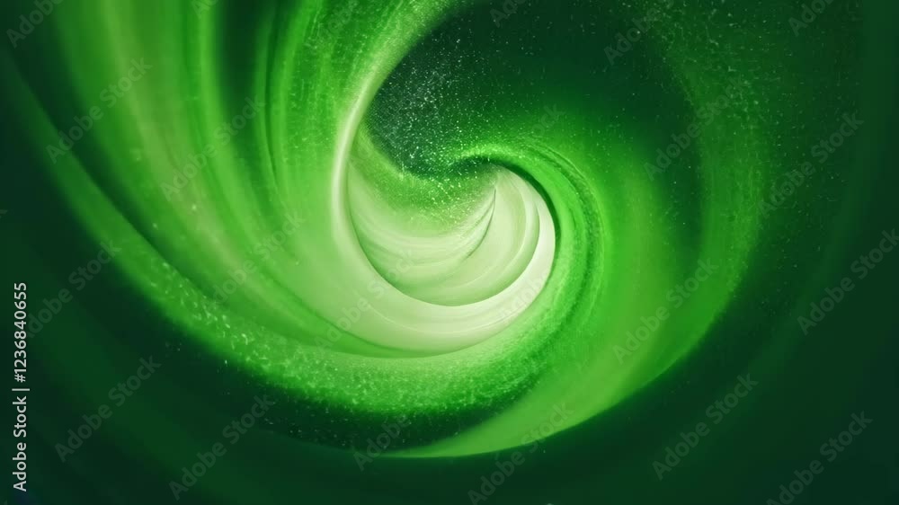 Poster enchanting green vortex swirl with prism effect capturing mystical motion inside a secret ink chambe