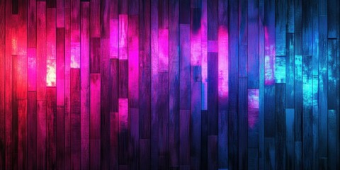 Vibrant wooden wall with colorful lighting, suitable for backgrounds in music events, nightlife promotions, or modern interior design.