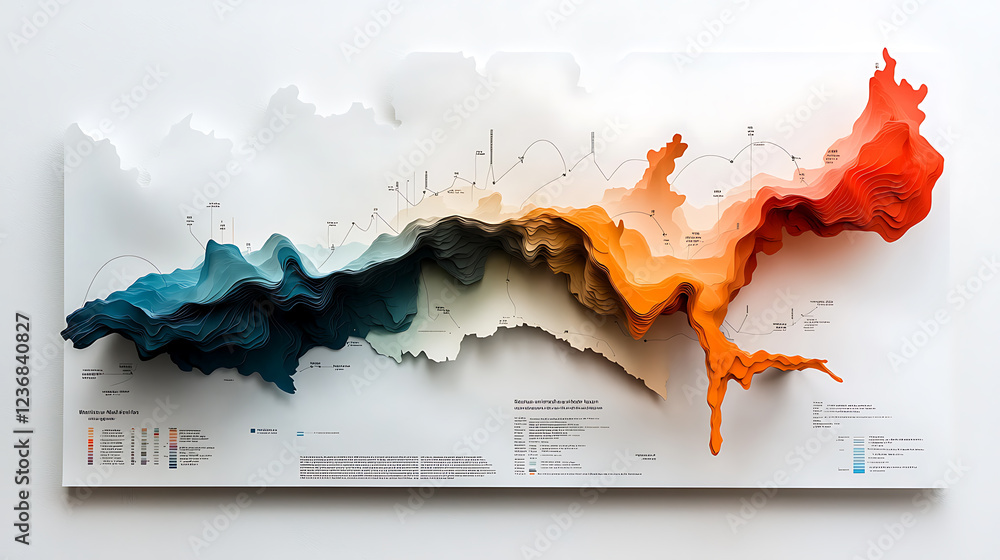 Poster rainfall data visualization map merging geographic boundaries artistic representation modern environ