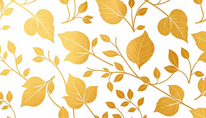 Delicate golden leaves, autumn foliage pattern, white background, intricate botanical illustration, watercolor texture, seamless nature motif, warm yellow and orange hues, elegant floral design, whims