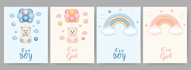 Set of baby shower design. It's a girl and boy design.