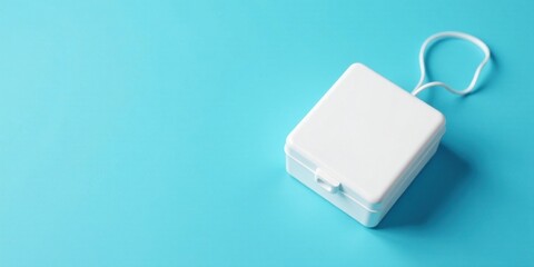 Fototapeta premium A Small White Container with a Cord on a Light Blue Background