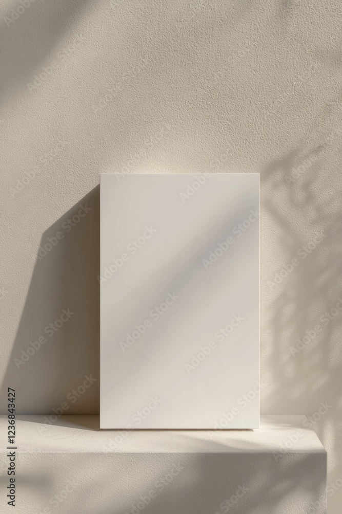 Poster elegant display of a minimalist white packaging box highlighted by soft shadows in a serene setting