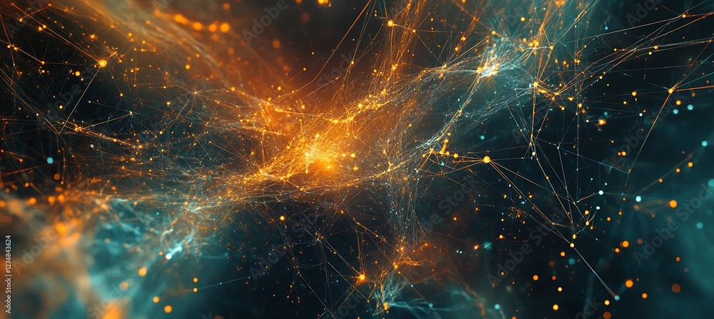 Poster futuristic abstract digital network with flowing visual data elements
