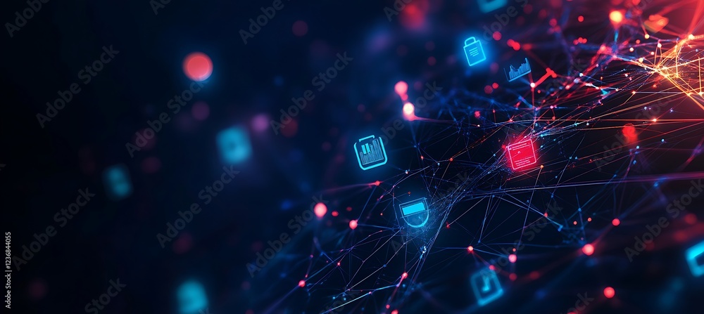 Poster an abstract digital network with visual data elements
