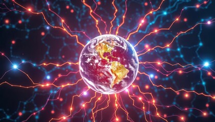 Dynamic energy surge around earth cosmic scene digital artwork vibrant atmosphere space viewpoint science concept