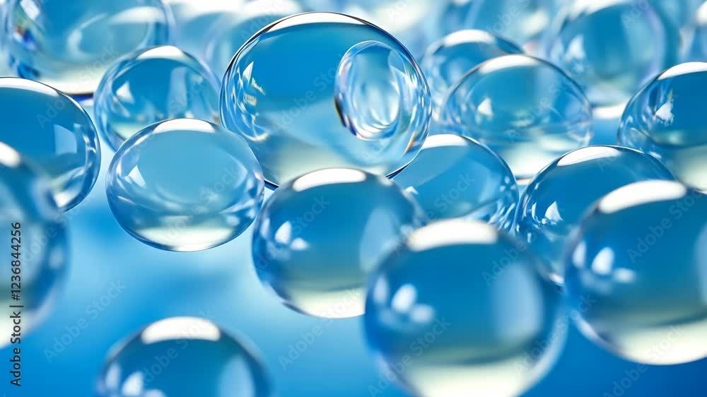 Poster clear water droplets create a beautiful pattern on a smooth surface in bright light