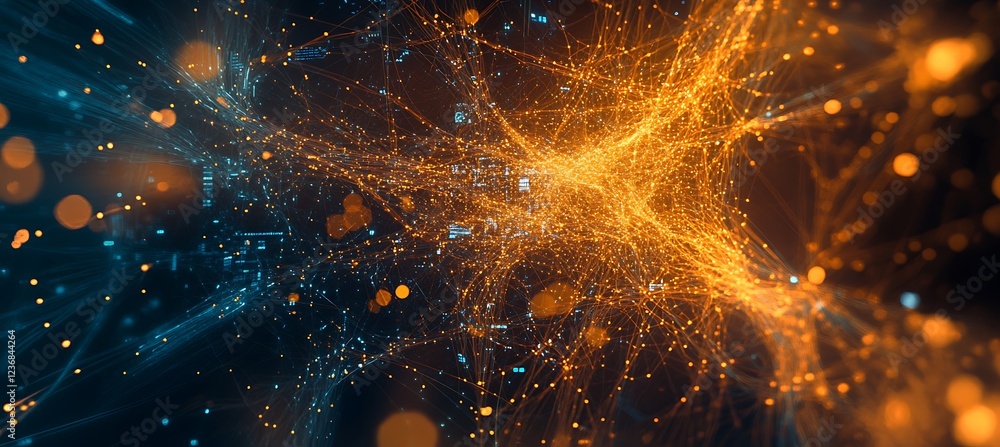 Poster an abstract digital network with visual data elements