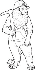 Lion Miner Pickaxe Mining Animal Vector Graphic Art Illustration