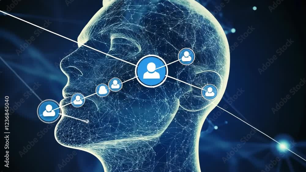 Poster digital human outline with social network connections highlighting communication and interaction ins