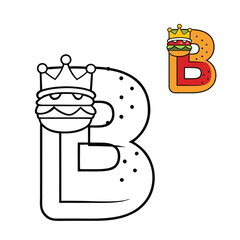 Alphabet letter B with a delicious Burger King burger design coloring page. Fun, bold, and creative, perfect for kids to color while learning the letter B and enjoying food themes!