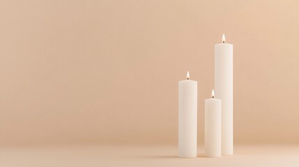 Three white candles of different sizes on a beige background, minimalistic, simple, clean, professional photography, studio lighting. --ar 16:9 --v 6.1 Job ID: f97ac6af-3c47-4766-b6c2-a7d9a0fcabdd