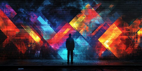 Vibrant street art with a silhouette, suitable for urban culture promotions, art events, or creative industries.