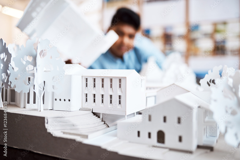 Poster planning, engineering and 3d design in office for building development, maintenance or repair. indus