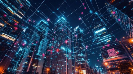 Fototapeta premium night cityscape network connection