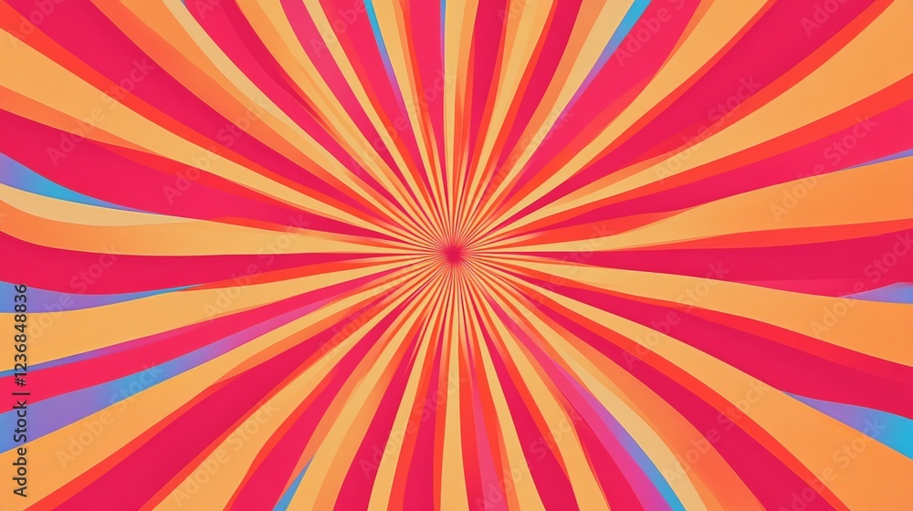 Poster a dynamic red and pink pattern with orange rays or spirals in the center