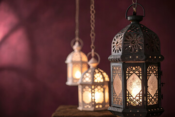 Obraz premium Arabic lantern with burning candle