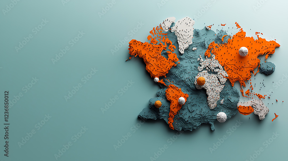 Poster dynamic topographic map of global rainfall patterns visualized in 3d informative art digital environ
