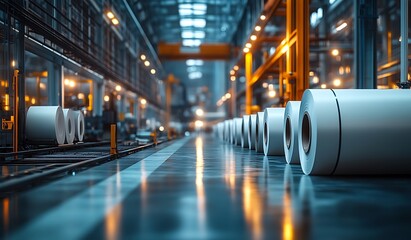 Fototapeta premium Metal coils in a modern factory setting.