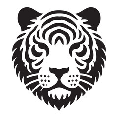 Detailed Tiger Head Silhouette with Whiskers