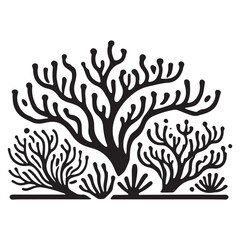 Detailed Coral Reef Silhouette Illustration for Ocean Designs