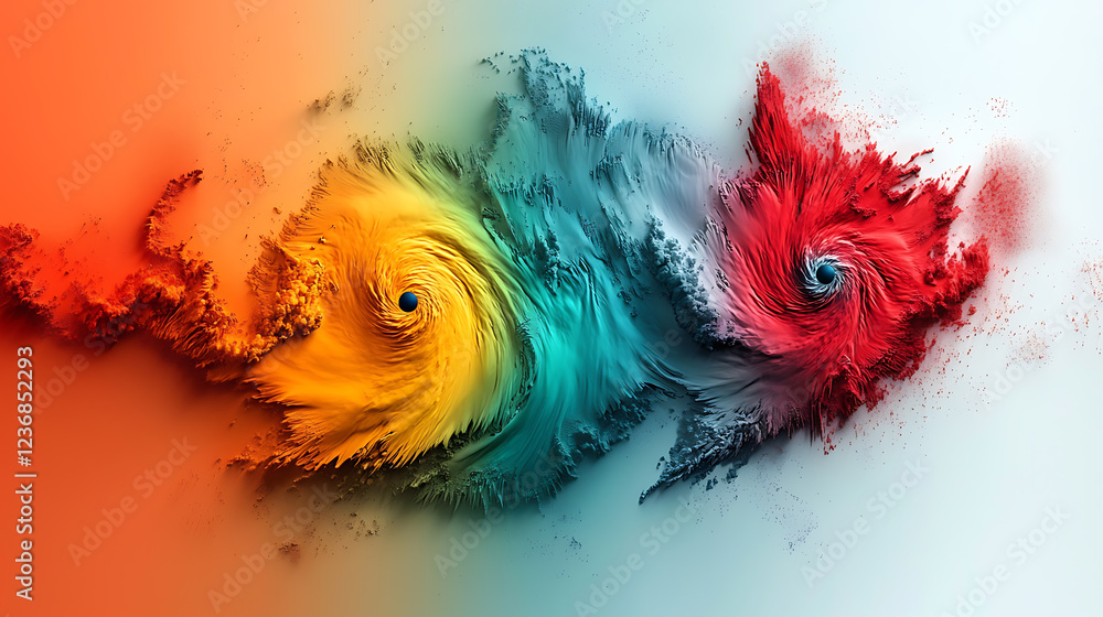 Poster dynamic weather patterns visualization global atmosphere infographic digital art aerial view climate