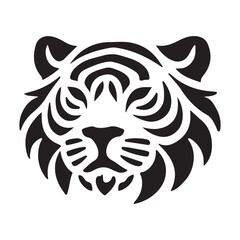Detailed Black Tiger Head Silhouette Vector Graphic