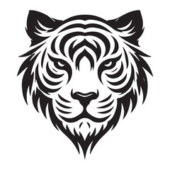 Majestic Black and White Tiger Head Silhouette Illustration