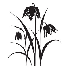 Elegant Black Silhouette of Snake's Head Fritillary Flowers