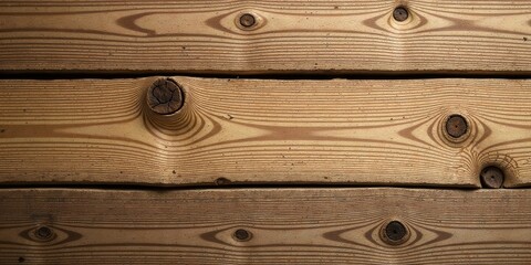 Obraz premium Close-up view of three horizontal planks exhibiting intricate wood grain patterns and prominent knots, showcasing the natural beauty of aged lumber