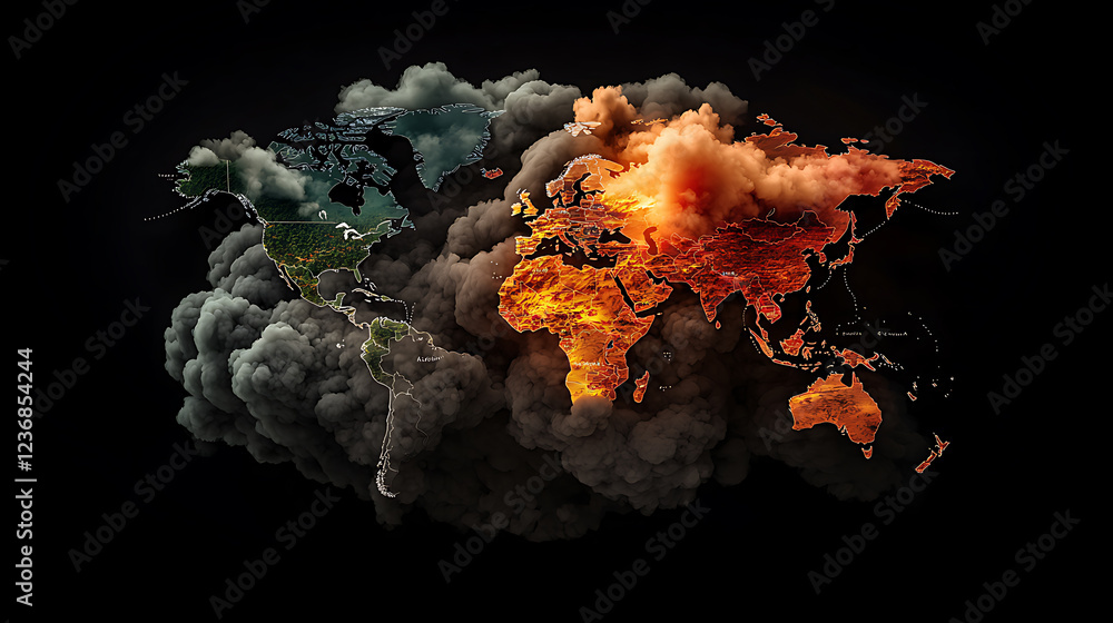 Poster global disaster frequency visualization interactive color-coded world map data representation dark a
