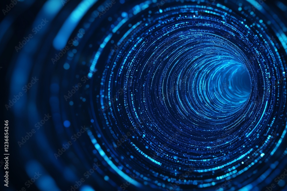 Poster abstract digital tunnel with glowing particles.