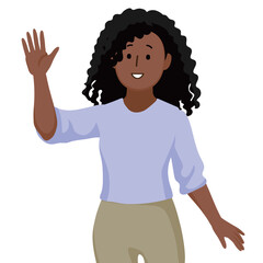 Cartoon people character design A black woman waving in a greeting gesture