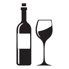 Classic Black Silhouette Wine Bottle and Glass Illustration