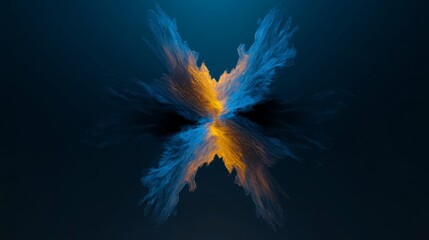 Abstract Blue and Orange Burst - Symmetrical abstract image featuring a vibrant blue and orange burst against a dark blue background.  Ideal for tech, energy, or design projects.